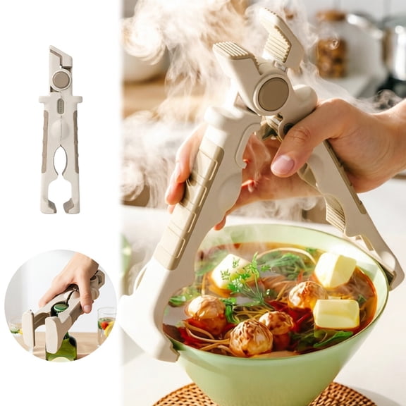 VMWMSSR 4-In-1 Silicone Kitchen Tongs, Heat-Resistant Anti-Scald Bowl & Plate Holder, Multi-Functional Lifter For Steaming, Cooking & Serving(Beige-22cm)
