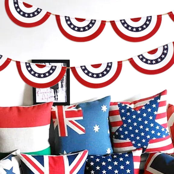 VMWMSSR 4Th Of July Half Round Bunting Banner, Patriotic Red White Blue Star Fan Pennant Garland, Independence Day Hanging Flag Decor For Home Porch Window Party Supplies(Red-106.3")