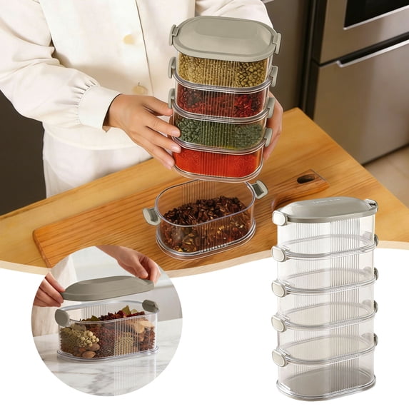 VMWMSSR 5-Tier Stackable Food Storage Containers, Airtight Transparent Spice Organizer With Lids, Durable Plastic Pantry Storage For Nuts, Grains, Spices & Snacks C-25cm