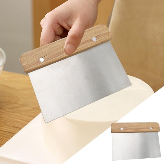 VMWMSSR 6 Inch Stainless Steel Dough Scraper With Wooden Handle, Food-Safe Bench Scraper, Multi-Use Kitchen Tool For Baking, Dough Cutting & Meal Prep(Silver-15X11cm)