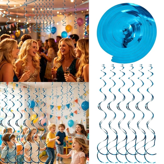 VMWMSSR 6 Pack Hanging Swirl Decorations, Metallic Party Streamers 31.5inch, Reusable Ceiling Swirls for Birthday, Wedding, Holiday, Graduation & Party Decorations(Blue-31.5inch)