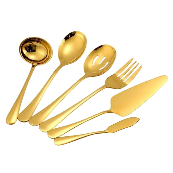VMWMSSR 6 Piece Gold Stainless Steel Flatware Mirror Polished Metal Dinner Utensil Kit Reusable Fork Spoon Rust Resistant Or Daily Dining, Banquet & Table Decor(Gold-24X7X5Cm)