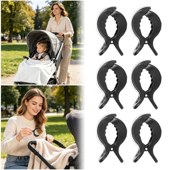 VMWMSSR 6PCS Universal Serrated Jaw Stroller Blanket Clips Non- Fabric Fastener Clamps Reusable Windproof Blanket Fixing Holders For Stroller Canopy(Black-7.5X4.3Cm)