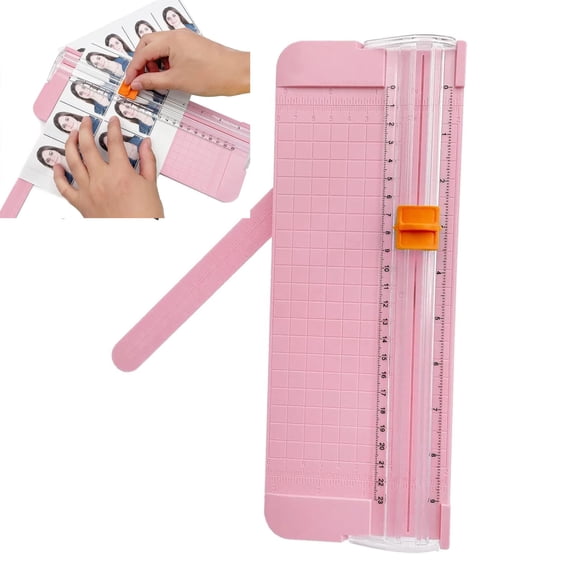 VMWMSSR A4 Paper Trimmer with Safety Sliding Blade, Portable Straight Edge Paper Cutter, 10-Sheet Capacity Craft Cutter with Side Ruler for Scrapbooking & Office Use(Pink-28cm)