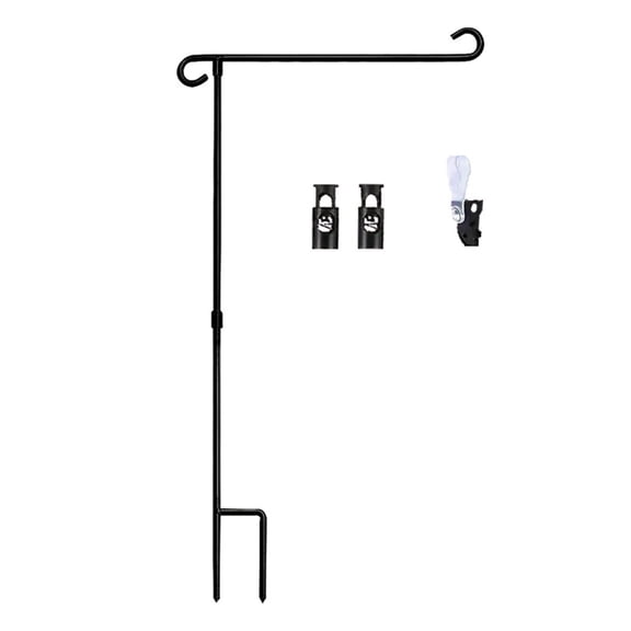 VMWMSSR Adjustable Garden Flag Stand Weatherproof Metal Flag Pole Holder with Anti-Wind Clips & Spring Clips, Universal Easy-Install Outdoor Yard Flag Holder(Black-35.4inch)
