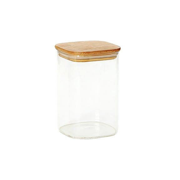 VMWMSSR Airtight Glass Food Storage Container, Square Clear Pantry Jar With Lid, Stackable Durable Glass Jars For Kitchen Pantry, Snacks Dry Goods C-15cm