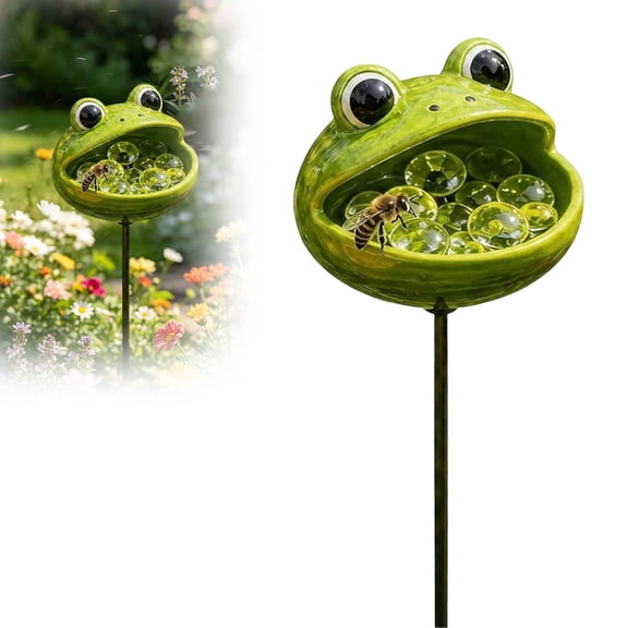 VMWMSSR Animal-Shaped Bee Waterer Garden Stakes, Resin Water Feeder For Bees, Outdoor Garden Decor Stakes, Pollinator Water Station(Green-4.72")