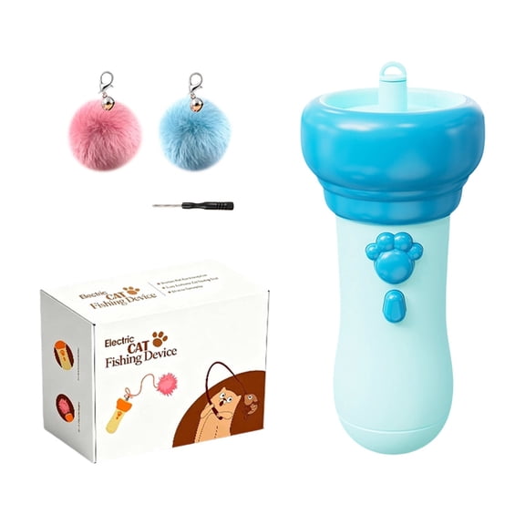 VMWMSSR Automatic Retractable Cat Fishing Toy Gun Electric Launchable Interactive Cat Wand With 2 Balls Rechargeable Cat Exercise Toy For Indoor Kitten Boredom Relief(Blue-6.5")