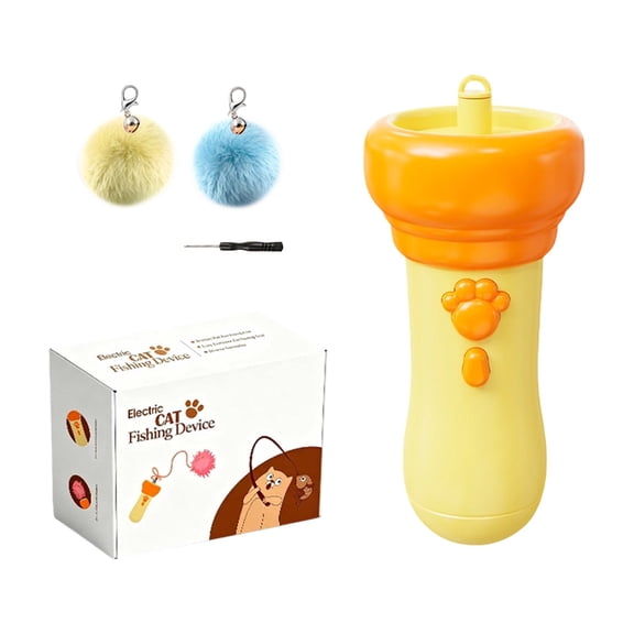 VMWMSSR Automatic Retractable Cat Fishing Toy Gun Electric Launchable Interactive Cat Wand With 2 Balls Rechargeable Cat Exercise Toy For Indoor Kitten Boredom Relief(Orange-6.5")