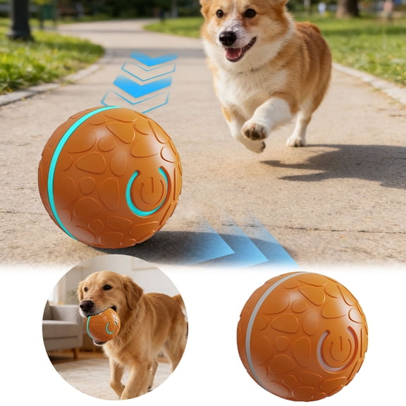 VMWMSSR Automatic Rolling Interactive Dog Toy Ball, Usb Rechargeable Anti-Bite Silicone Pet Moving Ball, Auto Rotating Entertainment Chew Toy For Dogs Indoor Outdoor Play(Orange-2.36")