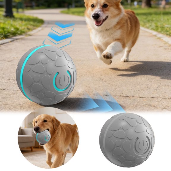 VMWMSSR Automatic Rolling Interactive Dog Toy Ball, Usb Rechargeable Anti-Bite Silicone Pet Moving Ball, Auto Rotating Entertainment Chew Toy For Dogs Indoor Outdoor Play(Light Gray-2.36")