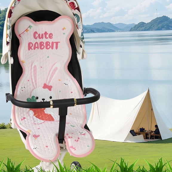 VMWMSSR Bear Shaped Stroller Cooling Mat, Breathable Mesh Ice Silk Stroller Liner, Cartoon Pattern Reusable Summer Heat Relief Mat Fit Most Standard Strollers(Pink-30.31")