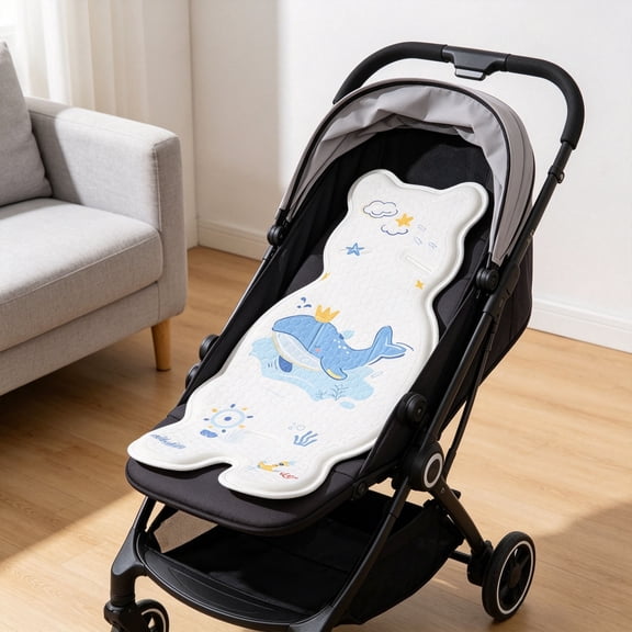 VMWMSSR Bear Shaped Stroller Cooling Mat, Breathable Mesh Ice Silk Stroller Liner, Cartoon Pattern Reusable Summer Heat Relief Mat Fit Most Standard Strollers(Blue-30.31")