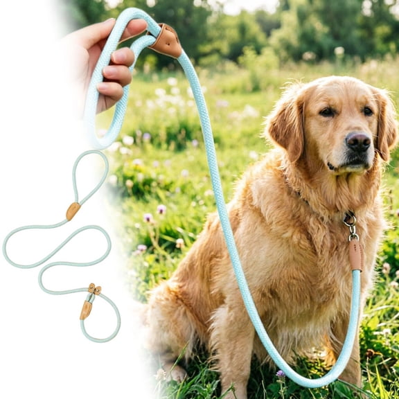VMWMSSR Braided Rope Dog Training Leash, Soft Leather Wrapped Lead, Heavy Duty Walking Rope For Medium & Large Breed Daily Walk, Hiking & Outdoor Travel(Blue-59")