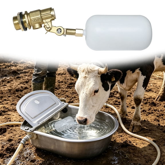 VMWMSSR Brass Water Float Valve Automatic Water Level Control Thread Plastic Float Ball Auto Fill Valve For Farm Animal Cattle Pig Horse(White-3.54")