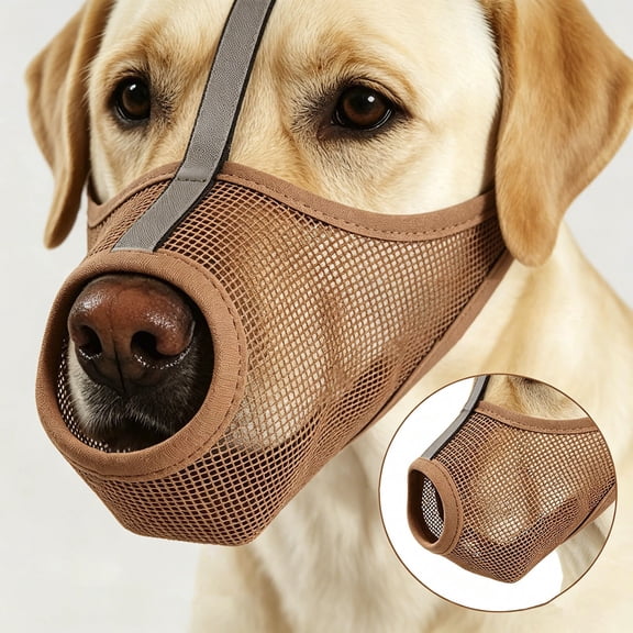 VMWMSSR Breathable Mesh Dog Muzzle, Adjustable Strap Anti-Bite Anti-Bark Dog Mouth Cover, Soft Comfort Lightweight Puppy Muzzle For Daily Walking(Brown-S)