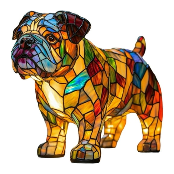 VMWMSSR Bull Shaped Stained Glass LED Night Light, USB Powered LED Table Lamp with Warm Glow Decorative Animal Statue Night Light for Home Decor Animal Lover Gifts(Yellow-11.5X18X8CM)