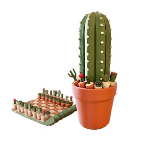 VMWMSSR Cactus Shaped Chess Set With Storage Pot 3D Printed 32Pcs Mini Cactus Chess Pieces Portable Travel Checker Board Game Novelty Chess Kit For Family Tabletop Game Decor(Green-8.27")