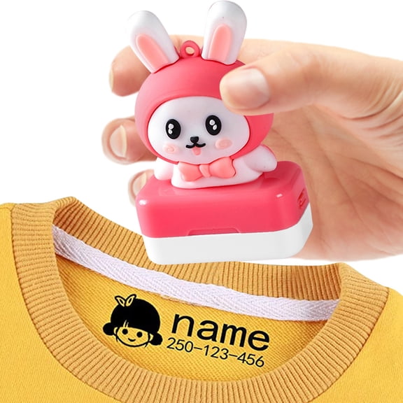 VMWMSSR Cartoon Name Stamp Self-Inking Fabric Stamper, Reusable Wash Resistant Clothing Name Marker, Portable Custom Diy Fabric Stamp For Uniform Backpack Shoes Socks(Pink-2.76")