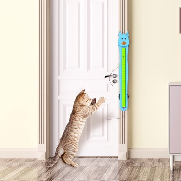VMWMSSR Cat String Toy Automatic Hanging Door Mount Cat Exercise Toy Deer Shape Interactive Flying String Teaser Suction Cup Mount Indoor Self Play Kitten Entertainment Toy(Blue-11.")
