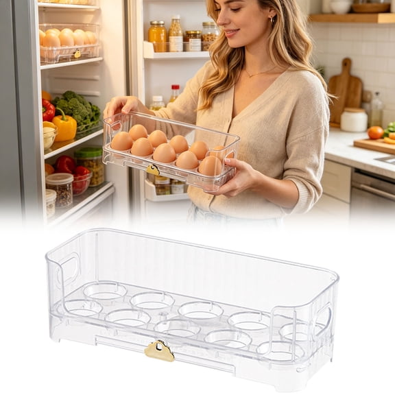VMWMSSR Clear Egg Storage Container, Stackable Egg Tray With Snap Lid, Durable Egg Container For Kitchen Organization Meal Prep(Green-25X10X7 cm)
