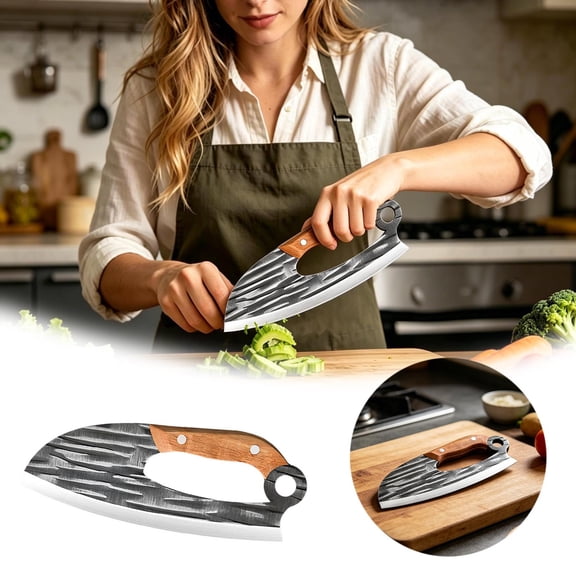 VMWMSSR Cleaver Slicing Knife With Wooden Handle, Sharp Full Steel Vegetable Meat Cutting Knife, Ergonomic Hollow Grip Kitchen Knife With Protective Blade Cover For Home Cooking(Grey-8.23")