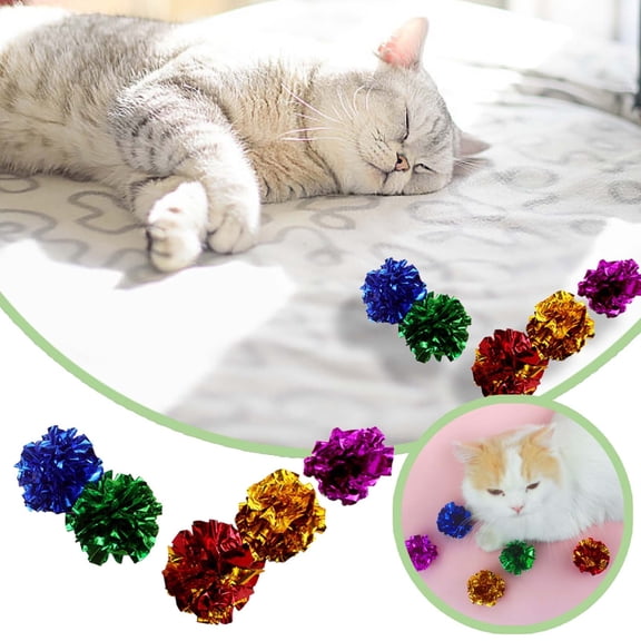 VMWMSSR Crinkle Foil Cat Toy Balls, Shiny Metallic Sound Paper Interactive Kitten Play Balls, Lightweight Colorful Pet Chew Toy For Cats Small Dogs Indoor Play(Random Color-2.36")