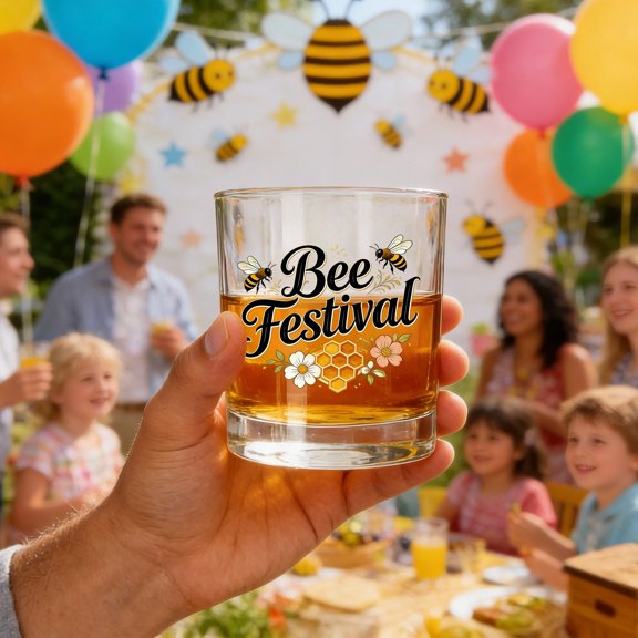 VMWMSSR Cute Bee Print Glass Cups, Thick Durable Bee Festival Clear Glass Tumblers, Food Safe Lead-Free Drinkware For Bee Enthusiasts A-8.5cm