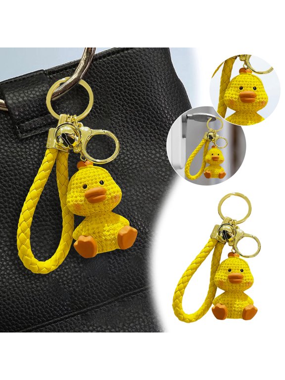 Cute Keychain Pendant Cartoon Resin Animal Charm With Braided Wrist Strap & Metal Key Ring Lightweight Mini Bag Accessory Key Holder Gift For Daily Handbag Decor(Yellow-3.39")