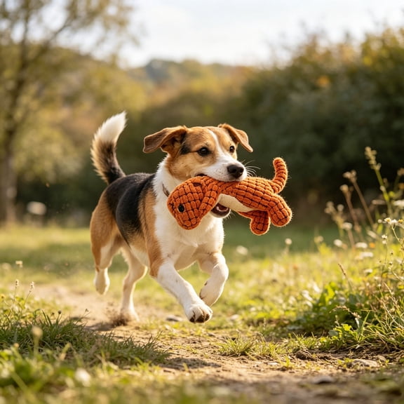 VMWMSSR Dinosaur Plush Dog Chew Toy, Squeaky Interactive Stuffed Toy For Puppies & Dogs, Durable Teething Toy For Boredom Relief & Playtime(Orange-4.72"×9.06")