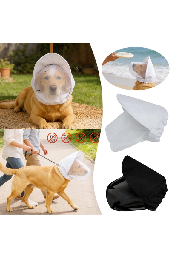 Dog Mesh Face Mask, Breathable Insect Repellent Cover, Lightweight Fly & Mosquito Protection for Dogs Outdoor Walking(Black-L)