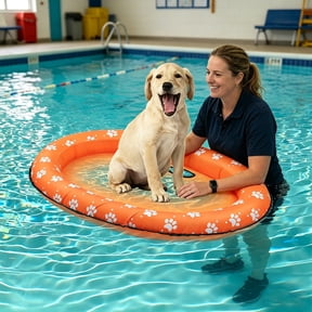 VMWMSSR Dog Pool Float, Inflatable Breathable Mesh Pet Water Hammock, Heavy Duty Dog Swimming Raft for Small Medium Dogs, Summer Pool Lake Beach(Orange-35.43x25.59inch)