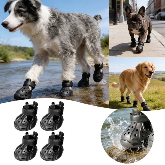 VMWMSSR Dog Shoes Breathable, 4PCS Non- Dog Sandals With Adjustable Strap, Waterproof Dog Water Boots For Summer Beach Hiking & Pool Dog Paw Protector For Small Medium Dogs(Black-M)