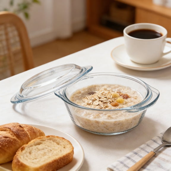 VMWMSSR Double Handle Glass Casserole Dish With Lid, Round Glass Pot For Baking Cooking, Durable Clear Lead-Free Covered Casserole Cookware, Microwave & Dishwasher Safe C-23.7x20.7x9.4cm