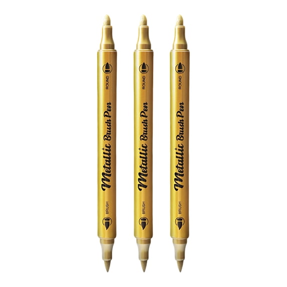 VMWMSSR Dual Tip Metallic Acrylic Paint Markers 3 Pack Paint Pen Set For Rock Glass Wood Ceramic Diy Craft Art(Gold-6.69")
