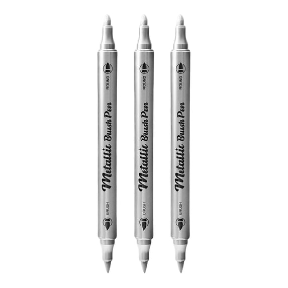 VMWMSSR Dual Tip Metallic Acrylic Paint Markers 3 Pack Paint Pen Set For Rock Glass Wood Ceramic Diy Craft Art(Silver-6.69")