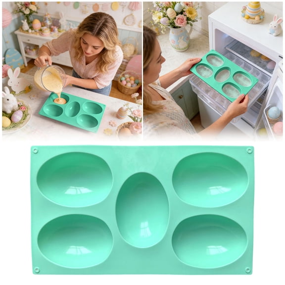 VMWMSSR Easter Silicone Egg Shaped Molds, Non-Stick 5-Cavity Oval Baking Trays, Easy Release Reusable Easter Treat Moulds For Chocolate Cake Soap C-30x17x3.2cm