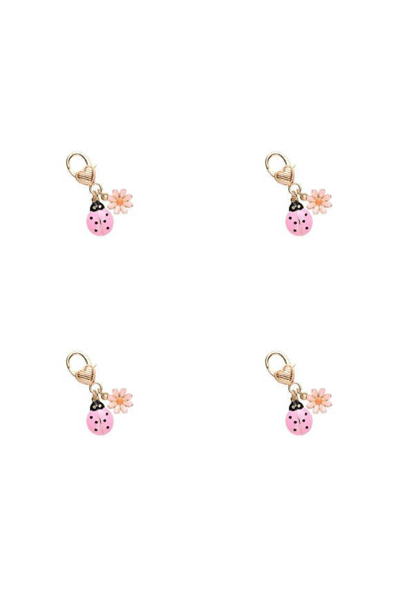 Enamel Ladybug Keychain With Daisy Charm Small Alloy Key Ring Stylish Purse Accessory For Daily Use & Gifting(Pink-4PCS 1.96")