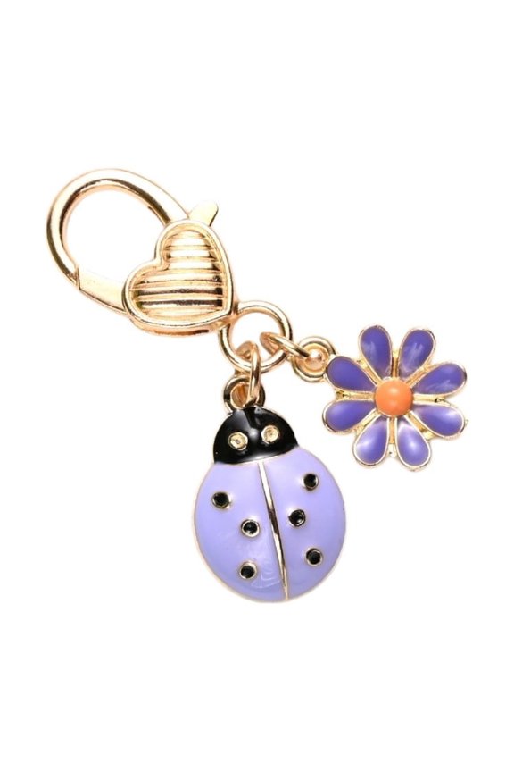 Enamel Ladybug Keychain With Daisy Charm Small Alloy Key Ring Stylish Purse Accessory For Daily Use & Gifting(Purple-1PCS 1.96")