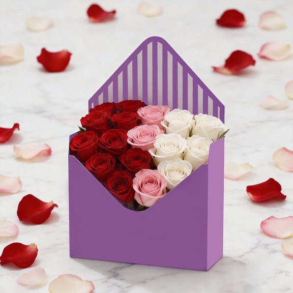 VMWMSSR Envelope-Shaped Flower Gift Box, Decorative Floral Bouquet Packaging Box, Cardboard Flower Holder for Weddings & Parties(Purple-9.06x13.38inch)