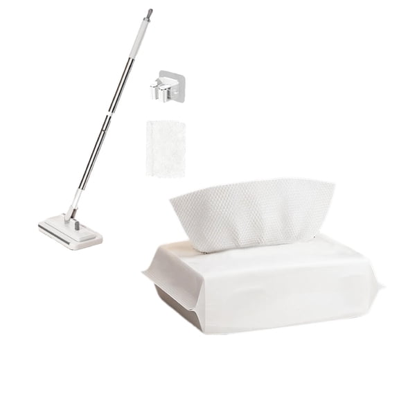 VMWMSSR Extendable Flat Mop With Thick Wet Dust Mop Wipes, Hands-Free Self Squeeze Wet Dry Floor Cleaner Stainless Steel Pole Wall-Hung Mopping Kit For Kitchen Bathroom Clean(Wet-43.3")