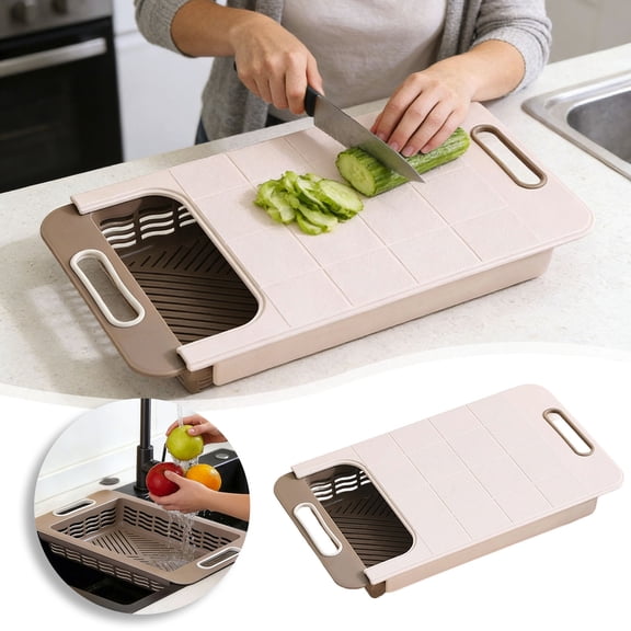 VMWMSSR Extendable Over The Sink Cutting Board, Multifunctional Cutting Board With Colander, Food Grade Kitchen Cutting Board For Home Cooking Food Prep White-One Size