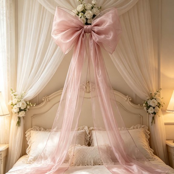 VMWMSSR Extra Large Christmas Bow Topper With Long Streamers, Oversized Sheer Bow For Christmas Tree Top Wedding Party Stair Mantel Home Holiday Decor(Pink-78.74")