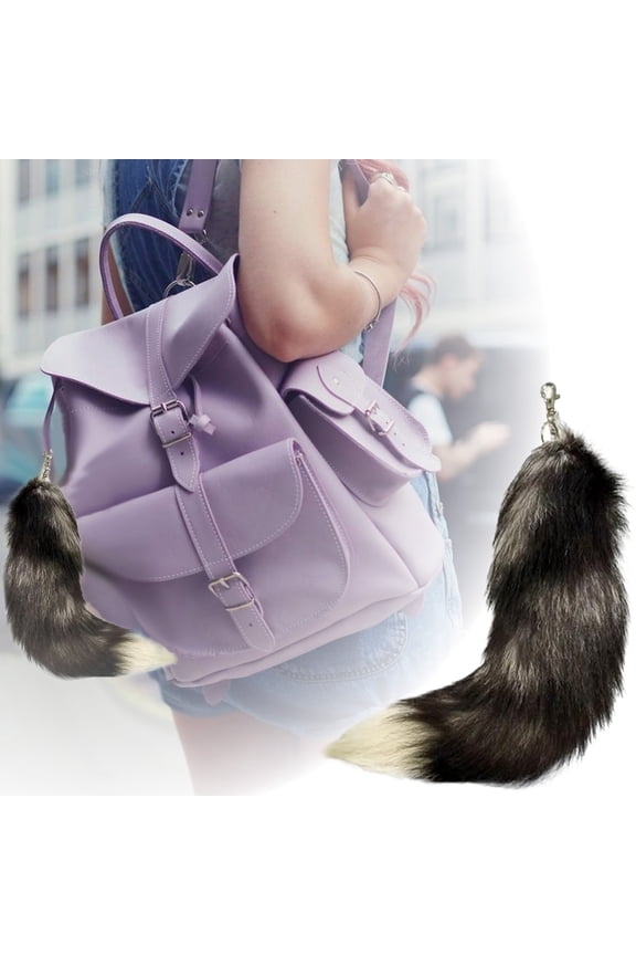 Faux Fur Fox Tail Keychain, Fluffy Plush Tail Charm With Detachable Key Ring, Key Ring Accessory For Bags Purses Decoration(Black-15.74Inch)
