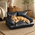 thumbnail image 1 of VMWMSSR Leather Pet Sofa Bed With Raised Backrest & Armrests, WaterâResistant Comfort Dog Couch Bed Nonâ Pet Bed For Small Medium Large Dogs And Cats(Dark Green-19.69"), 1 of 4