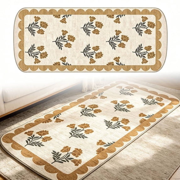 VMWMSSR Floral Rectangular Area Rug Vintage Floral Print Non Floor Mat Washable Indoor Runner Carpet Living Room Bedroom Entryway Home Decor Floor Accessory(Yellow-23.62"x35.43")