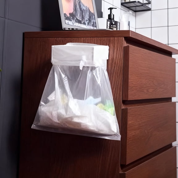 VMWMSSR Foldable Bag Holder, Wall Mounted Foldable Kitchen Can, Space Saving No Drill Collapsible Hanging Garbage Bag Rack For Cabinet Doors, Table Sides, Bathroom White-One Size