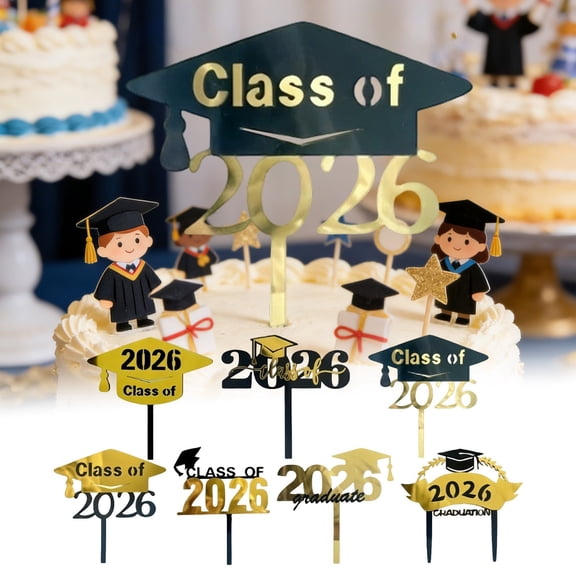 VMWMSSR Graduation Acrylic Cake Stakes, Mortarboard Themed Cake Decorations, Food Grade Reusable Acrylic Toppers For Graduation Party Desserts Cakes A-9cm