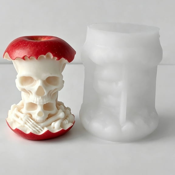VMWMSSR Halloween Apple Skeleton 3D Silicone Casting Mold Gothic Diy Craft Tool 2.64" Multi Use Candle Soap Resin Mold For Crafter Holiday Handmade Gift(White-8.8)