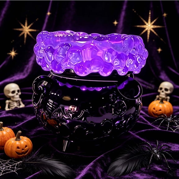 VMWMSSR Halloween Black Cauldron Tabletop Decor, Led Bat Skull Embossed Cauldron Ornament For Mantel Dining Table Home Halloween Party Centerpiece(Black-4.92")